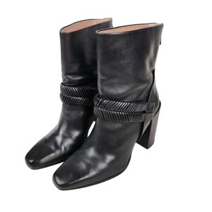 Ad & Daughters Declann Black Leather Braided Heeled Ankle Boots Womens Size 10
